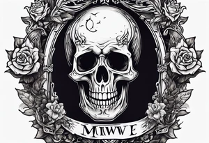 Skeleton crawling out of grave. 
MIW Reincarnate written on gravestone tattoo idea