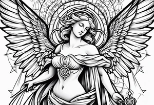 Religious, angel, powerful, forty style tattoo idea