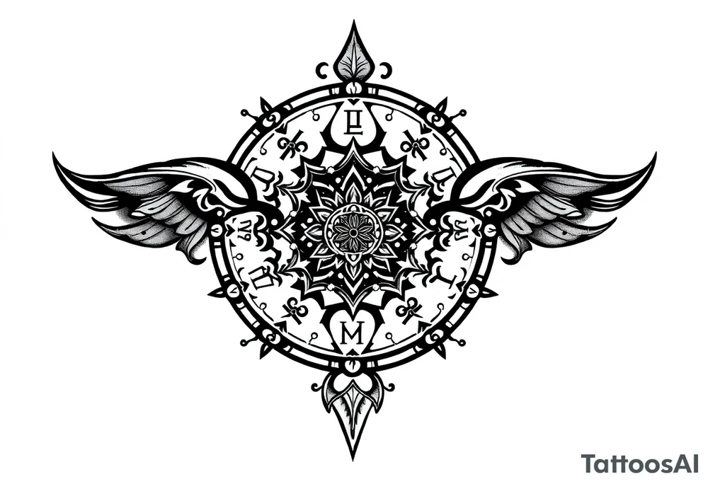 mytical shaman and witch ancient ornament with runes tattoo idea