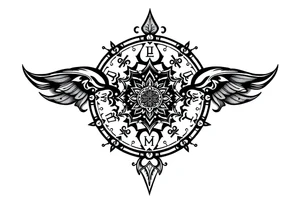 mytical shaman and witch ancient ornament with runes tattoo idea