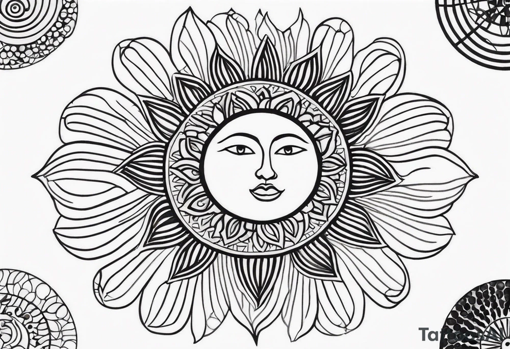 simple sun made of black dots and circles tattoo idea