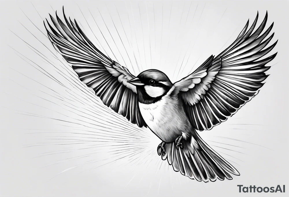 one flying 
sparrow, sunrays, tattoo idea