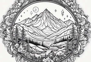 small circle shape trees mountain tattoo idea