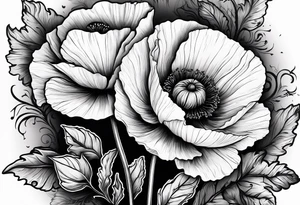 Poppy flowers with the date 1/15/22 in Roman numerals tattoo idea