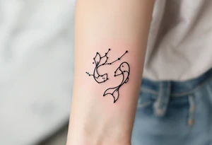 A minimalist Pisces constellation outlined in black with a subtle aquamarine fill captures the intuitive soul of the sign. tattoo idea
