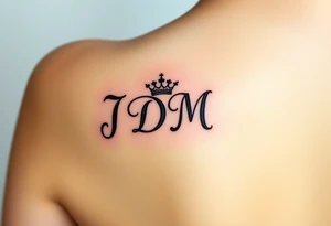 Letters JDM on inner wrist/forearm with crown on the J and a halo over the M tattoo idea