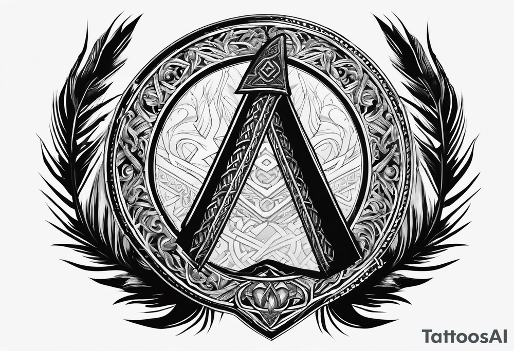 Valhalla  sword shield axe Valknut fog tattoo idea