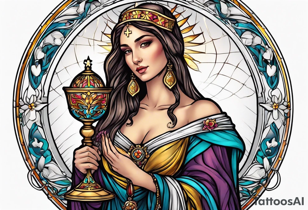 Female saint holding a chalice tattoo idea