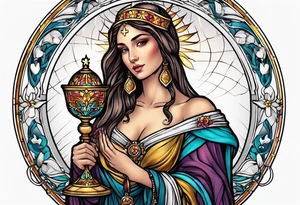 Female saint holding a chalice tattoo idea