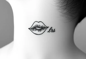 kiss tattooed on the neck with the initials lrs beside it tattoo idea