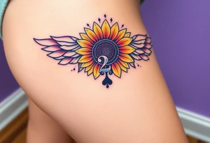sunflower, wings, or halo with a 2 of clubs tattoo idea