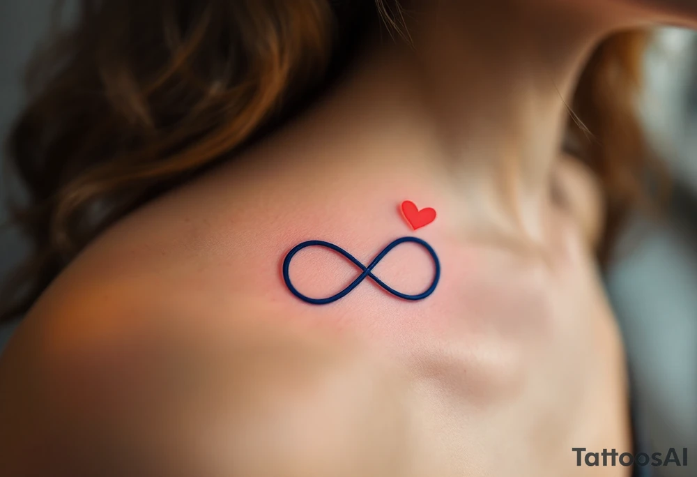 A navy blue infinity figure embracing a glowing coral pink heart at the top. tattoo idea