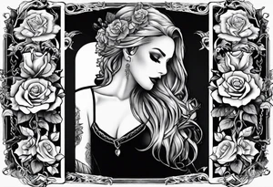 tattoo fool sleeve, old broken gothic home, broken sword, tree roots break out of the chains, roses tattoo idea