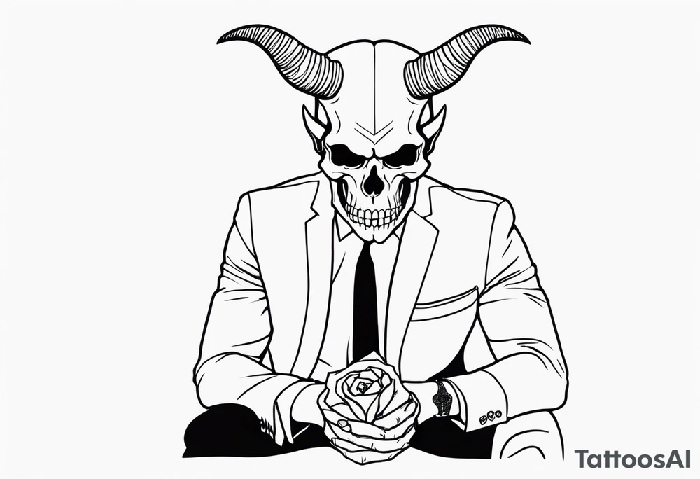 the devil wears a suit and tie writing with a skull, small tattoo idea