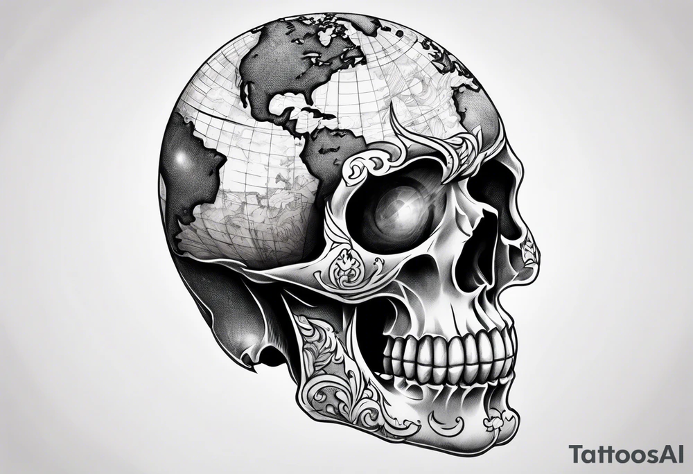 Skull with a world globe. tattoo idea