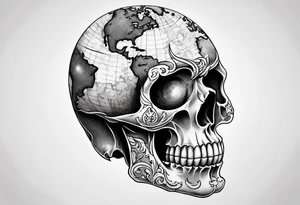 Skull with a world globe. tattoo idea