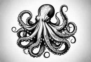 Realistic Octopus with tentacles going upwards tattoo idea