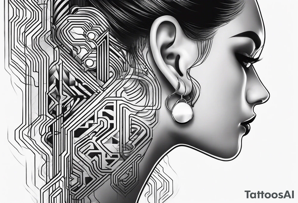circuit tracks under ear tattoo idea