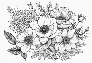 February and September birth flower bouquet dainty tattoo idea