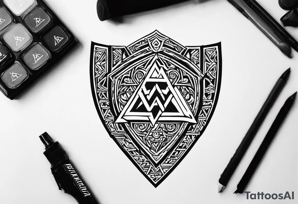 Valhalla shield valknut axe steps tattoo idea