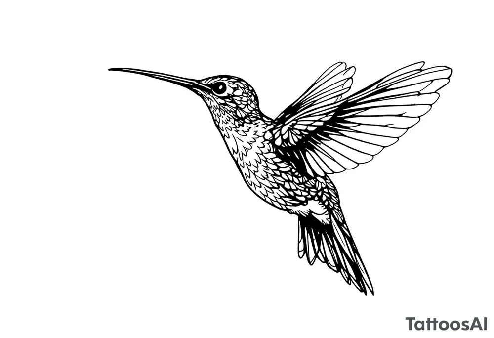 Fine line hummingbird in flight tattoo idea