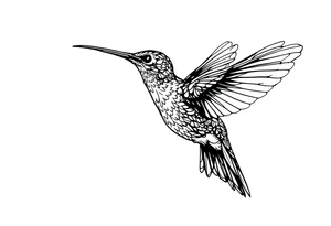 Fine line hummingbird in flight tattoo idea