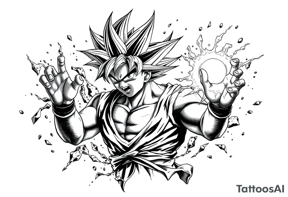 legendary dragonball z scene with energy aura and power effects tattoo idea