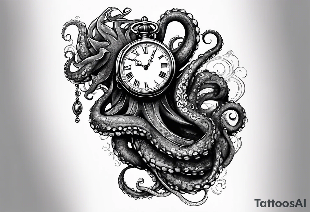 to be drawn in the arm, pocket watch wrapped under an aggressive octopus in side view tattoo idea