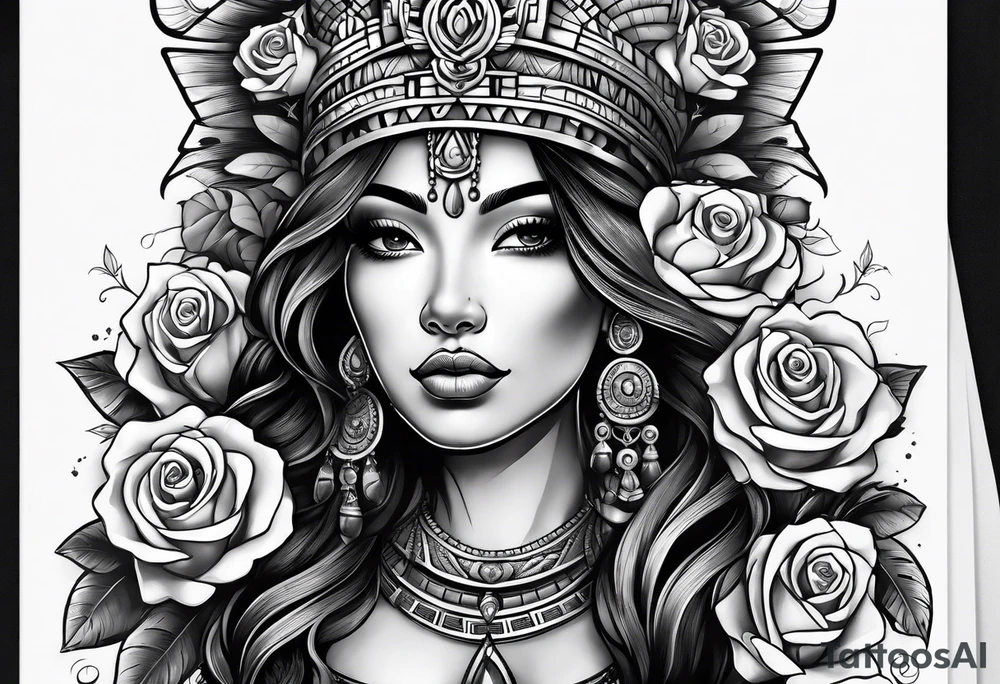Mayan princess with roses tattoo idea