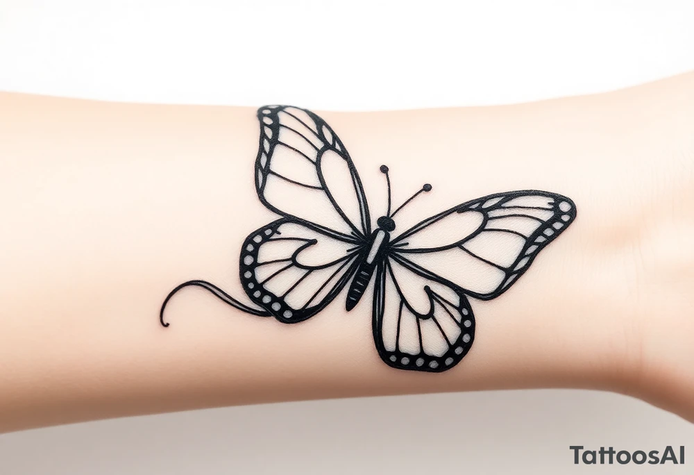 ethereal butterfly with flowing silk ribbons in moonlight tattoo idea