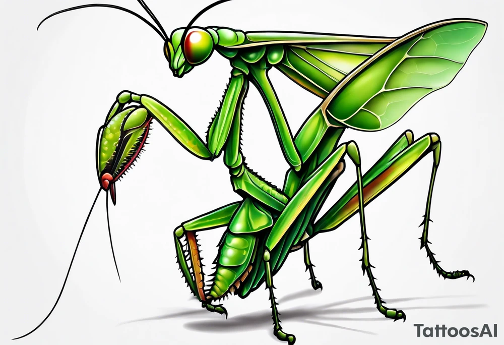 Praying mantis giving a cricket a hug tattoo idea