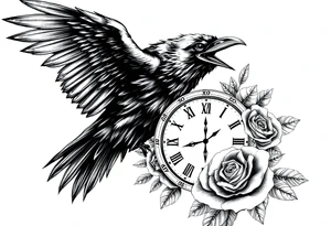raven,roses,clock. tattoo idea