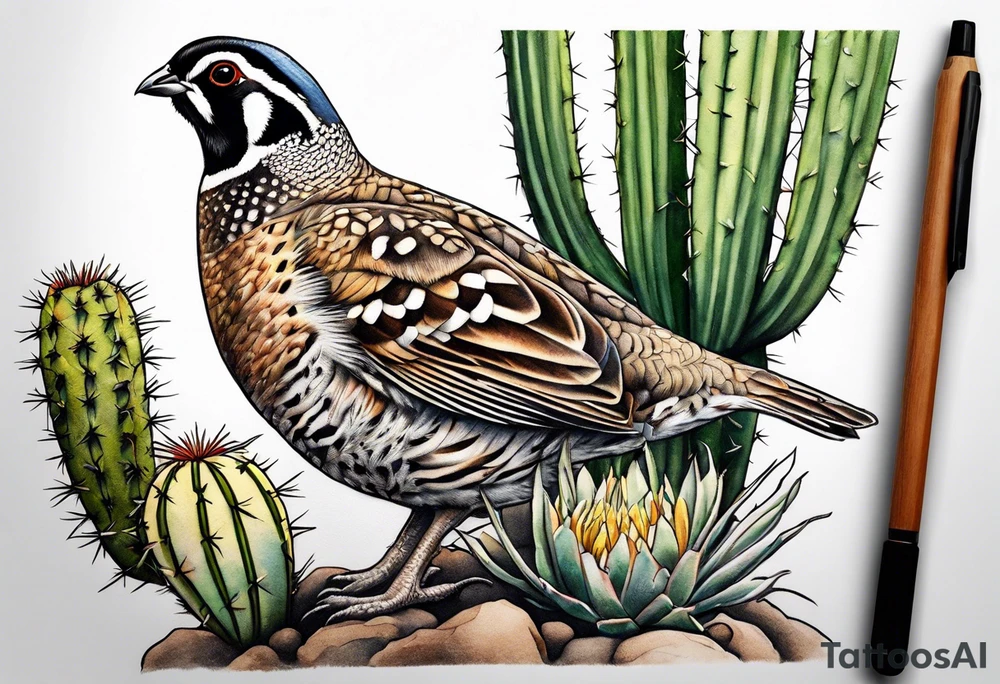 Arizona, quail, cacti tattoo idea