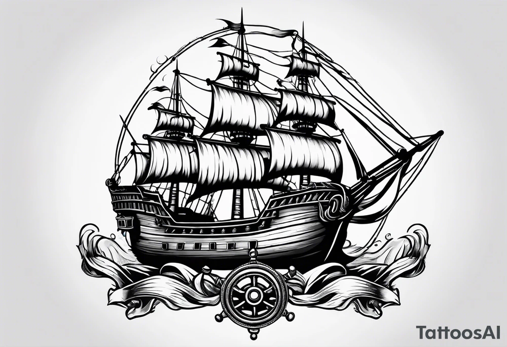 four steering wheels pirate ship tattoo idea