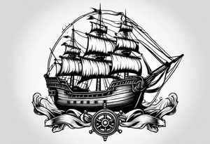 four steering wheels pirate ship tattoo idea