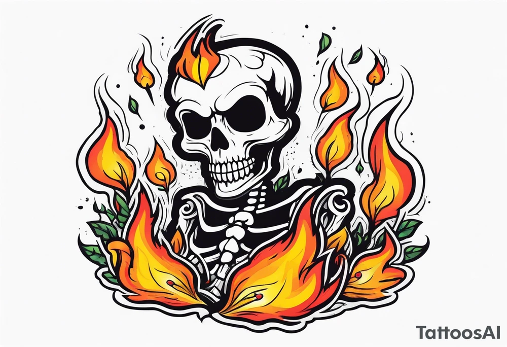 Burning skeleton tattoo idea