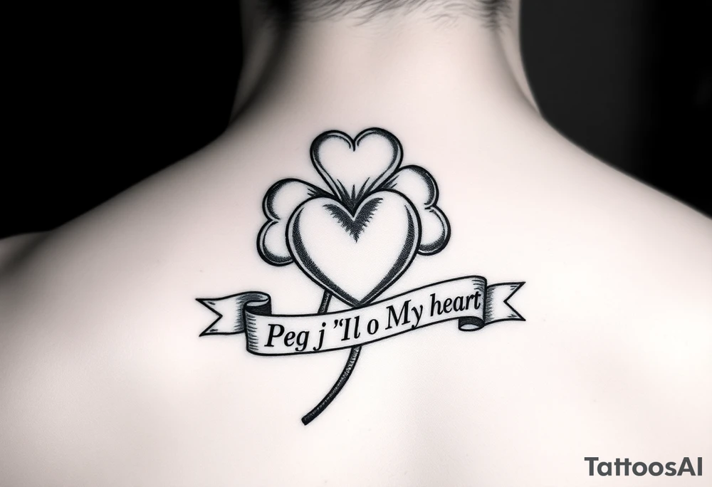 Shamrock with a heart and a banner that says "Peg 'o My Heart" tattoo idea