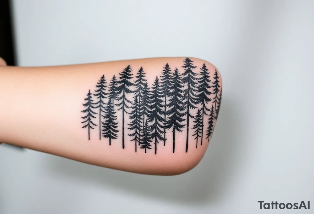 Densely wooded area full of tall pine trees tattoo idea
