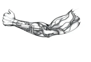 long System of pipes that transitions into veins of forearm tattoo idea