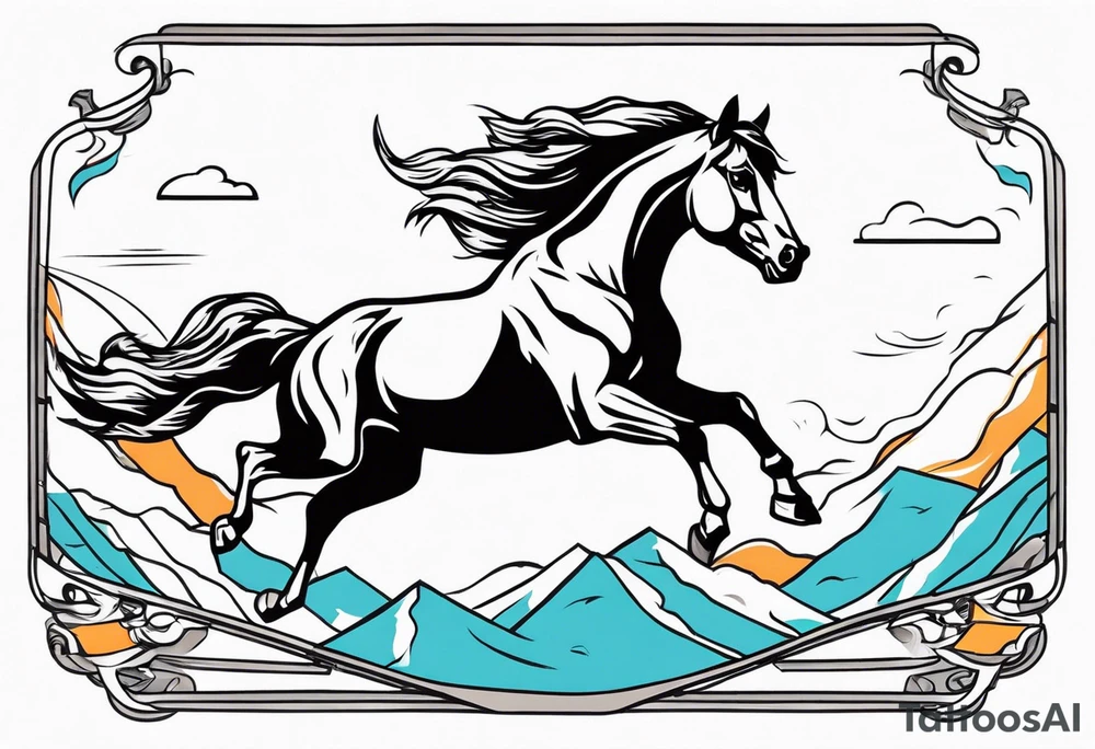 mustang jumping through banner tattoo idea