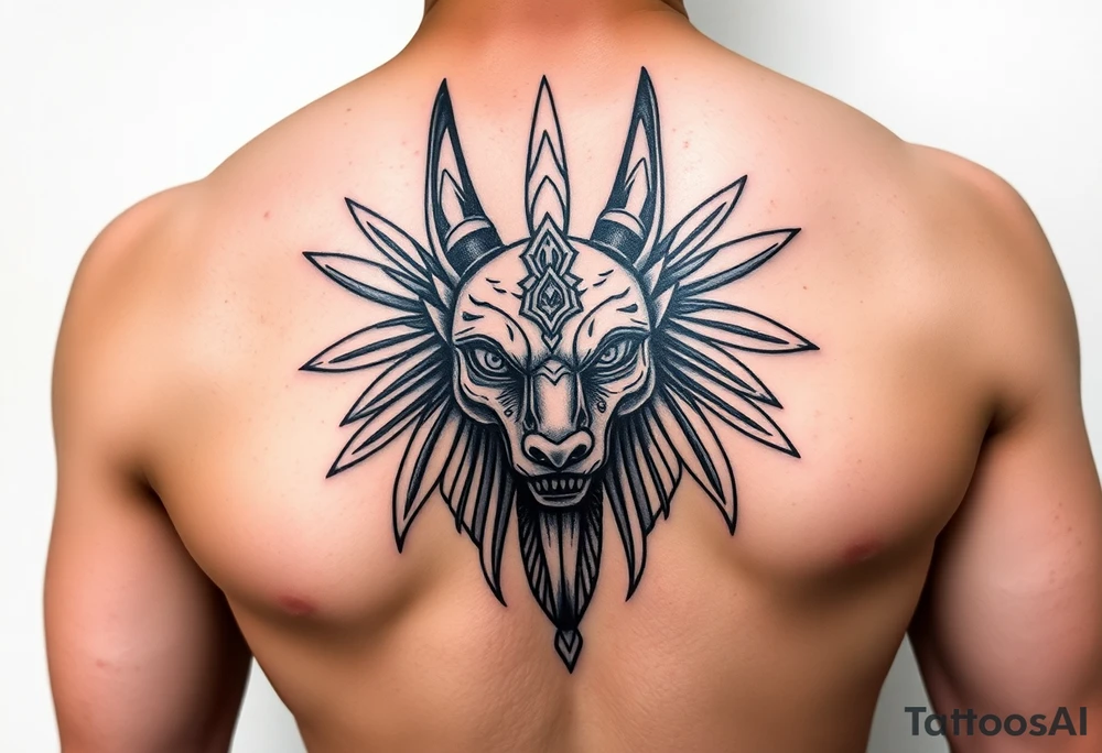 powerful majestic anubis face tattoo idea