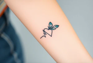 A heartbeat line curving around a delicate feather, colored in shades of teal, gray, and silver, representing lightness and freedom. tattoo idea