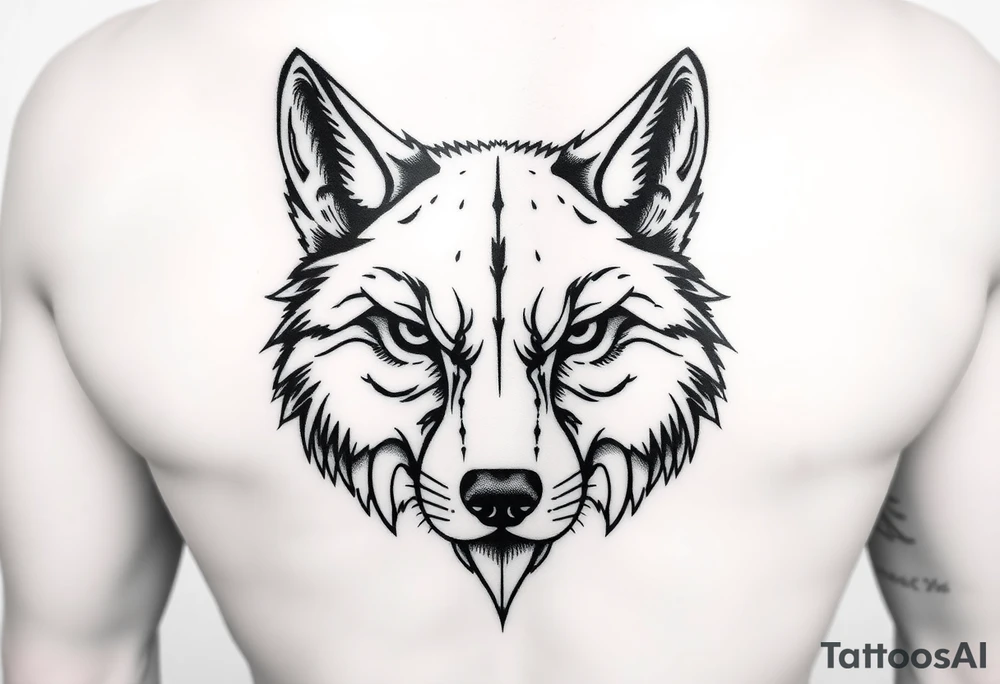 Wolf face to fit on quad above knee tattoo idea