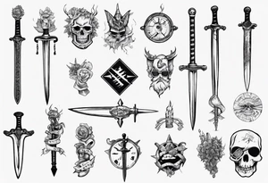 sword that has nerd stuff on it tattoo idea