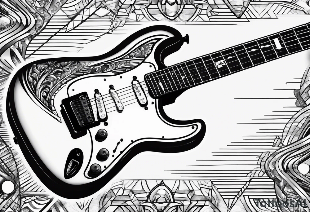 electric guitar with distorted signal coming out of it tattoo idea