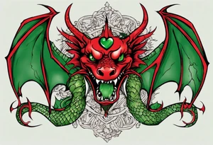 red dragon with green-stone heart tattoo idea