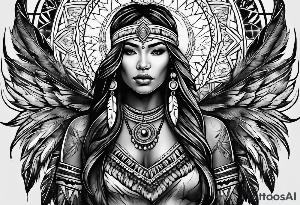 Native American woman under the northern lights tattoo idea