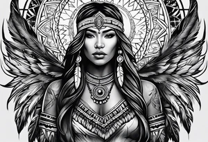Native American woman under the northern lights tattoo idea