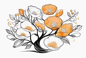 2 mimoma tree blossoms floating with bivalve shells mixed in creating movement tattoo idea