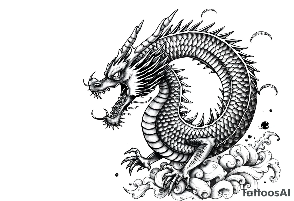 The ocean for the left side. The dragon with sumie style for the right side. That dragon goes up tattoo idea